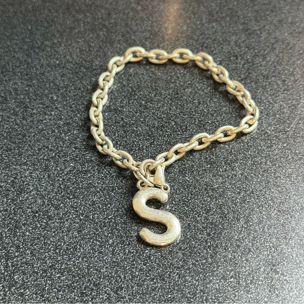 Y2K Silver Initial 'S' Charm Bracelet